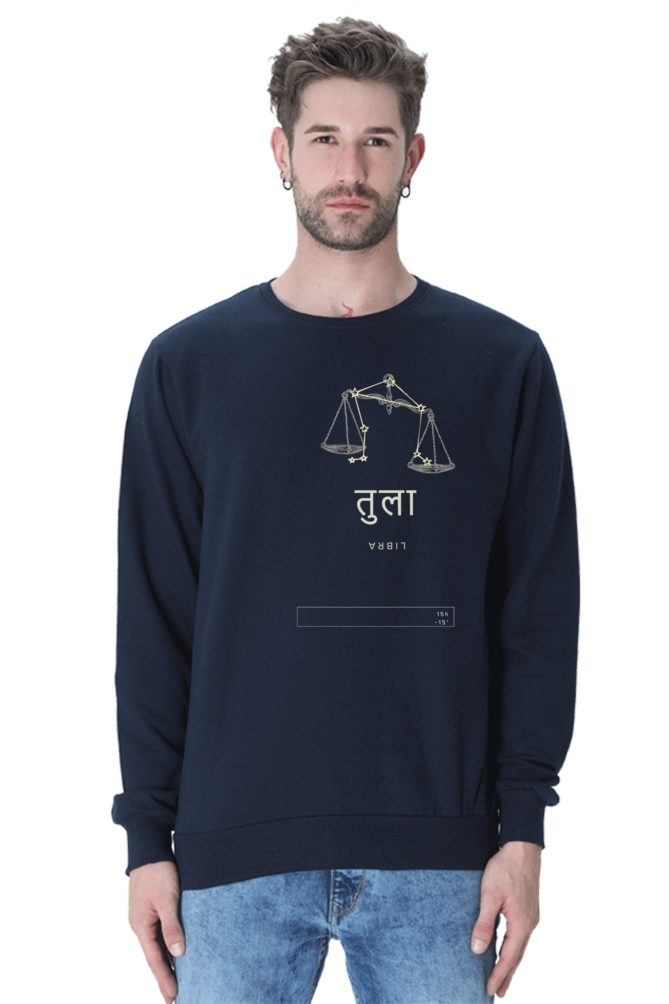 Outspoken navy zodiac sign sweatshirt for women featuring Libra scales design