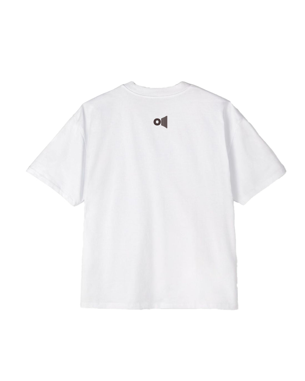 White oversized Hindu mythology shirt from Outspoken showing the back with a small logo print