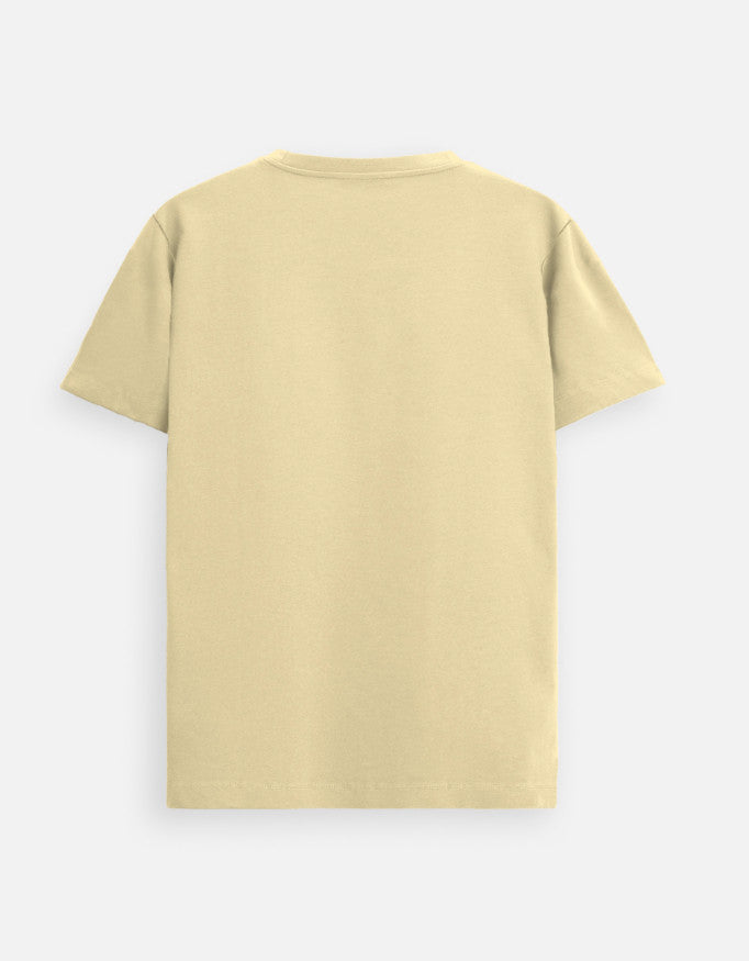 Outspoken premium beige t-shirt for men and women shown from the back with short sleeves