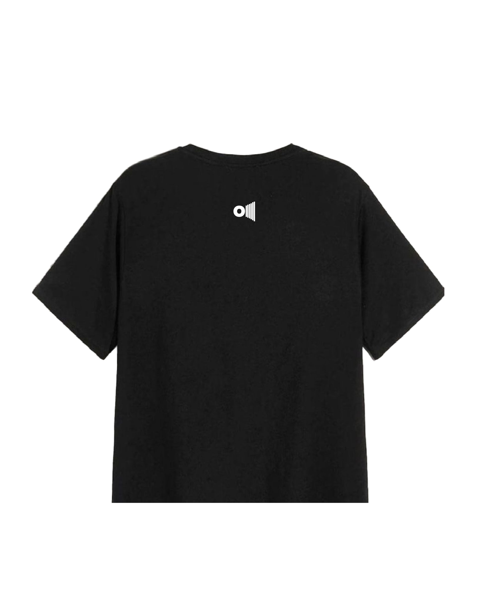 Black Satyamev Jayate t-shirt by Outspoken showing the back with a small white logo near the neckline