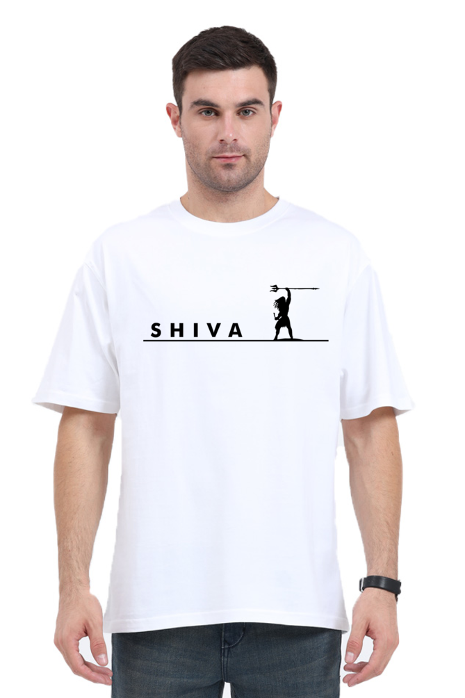 White Shiva graphic T-shirt with black silhouette design worn by male model