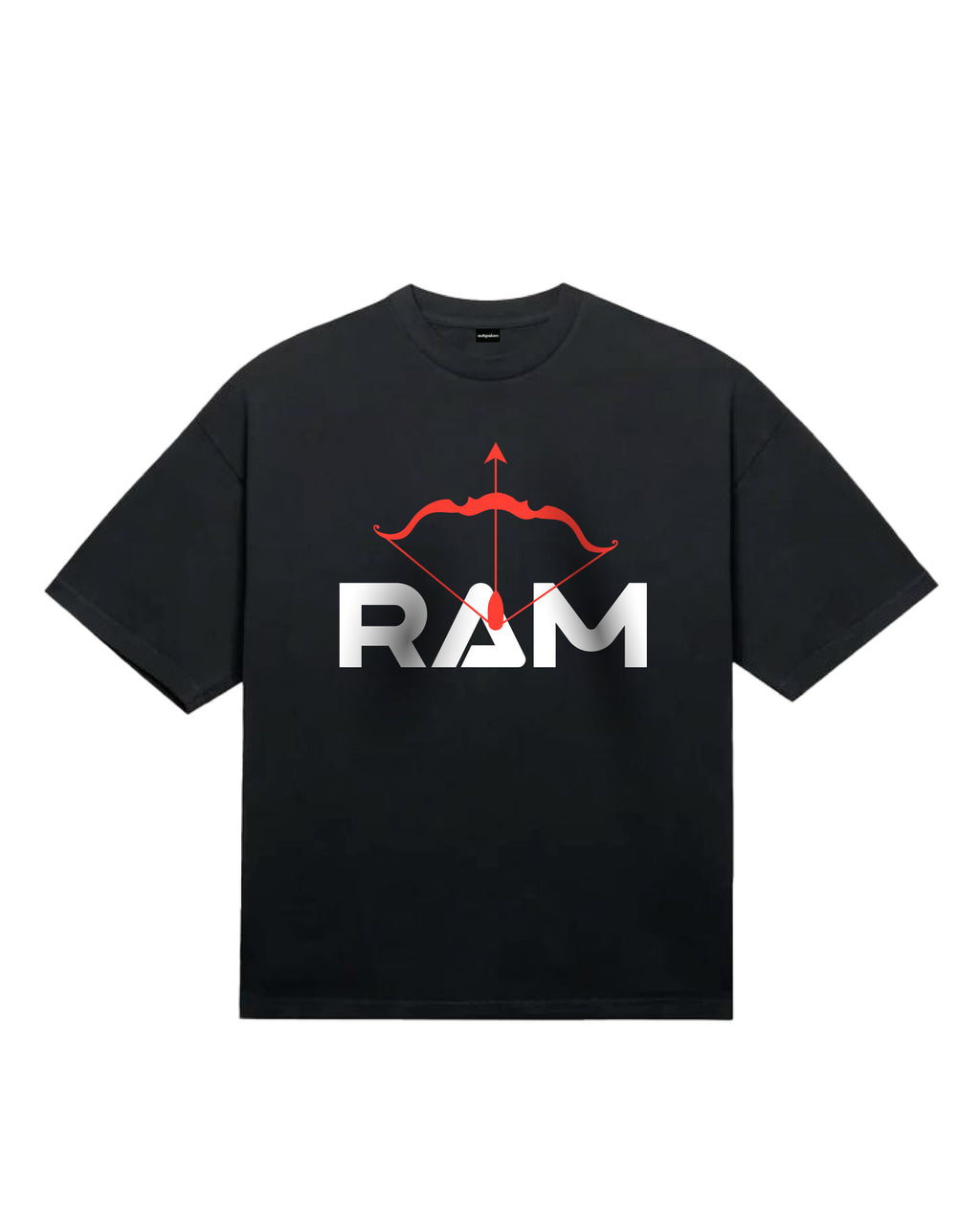 Outspoken Shri Ram oversized t-shirt in black with red bow and arrow graphic and RAM text design
