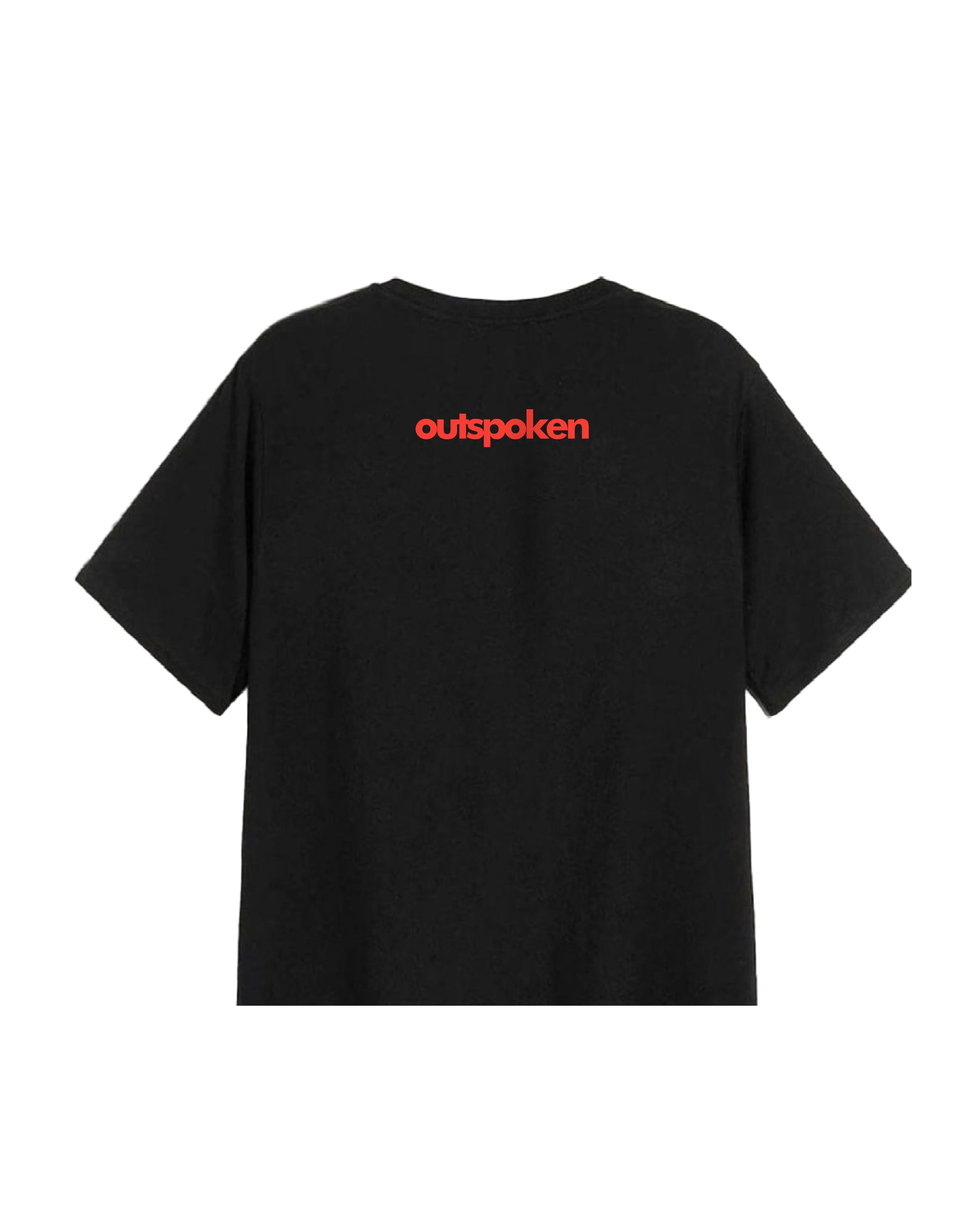 Back view of Outspoken Shri Ram oversized t-shirt in black with red logo print