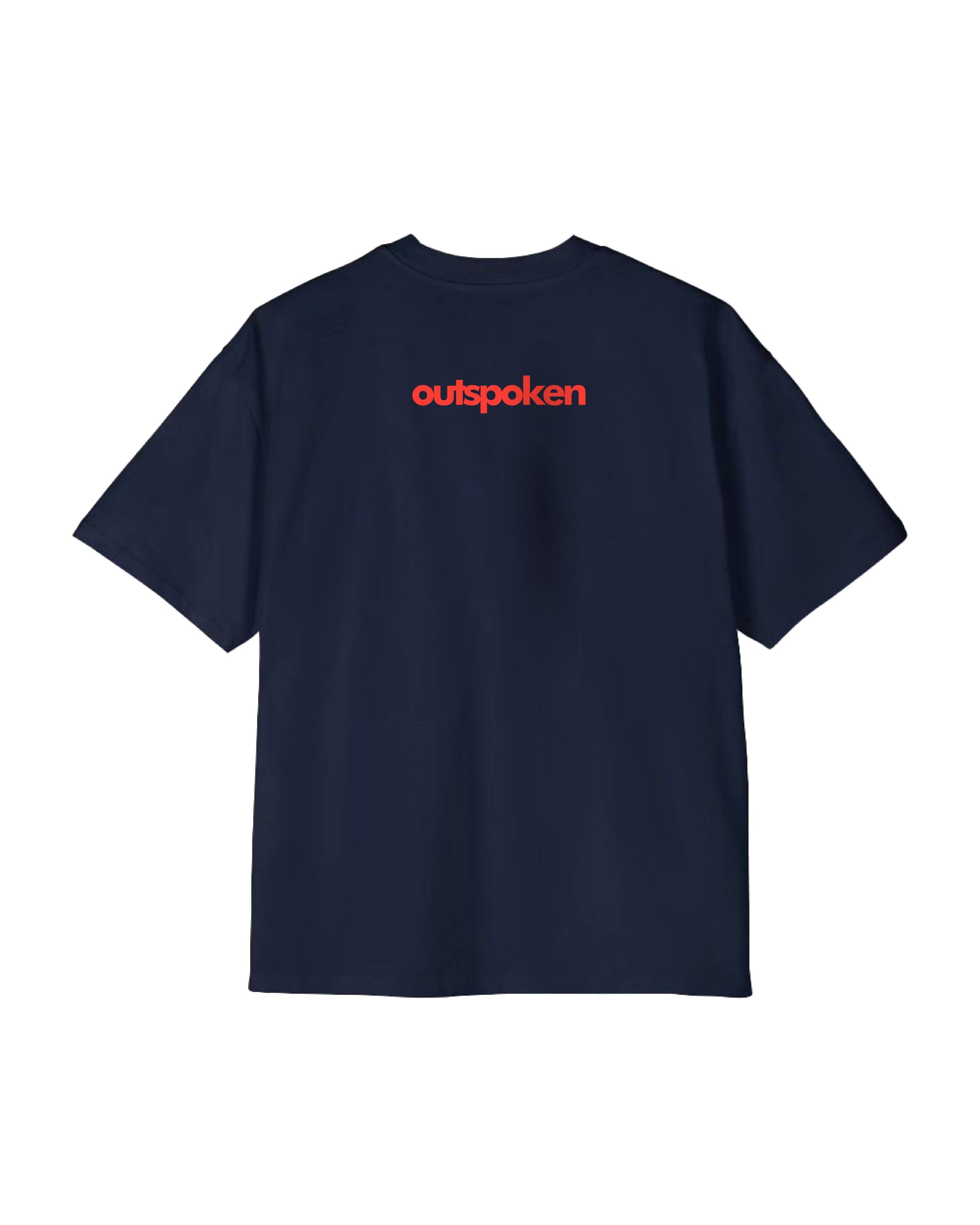 Outspoken navy blue Shri Ram oversized t-shirt with red logo printed on the back