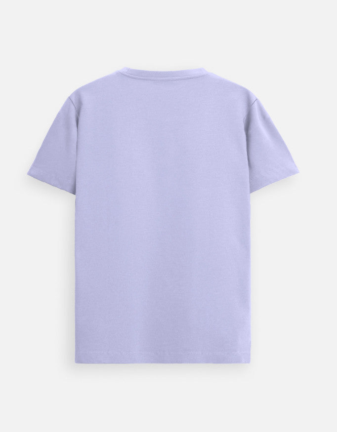Back view of lavender Outspoken Supima cotton Indian culture shirt with short sleeves and crew neck