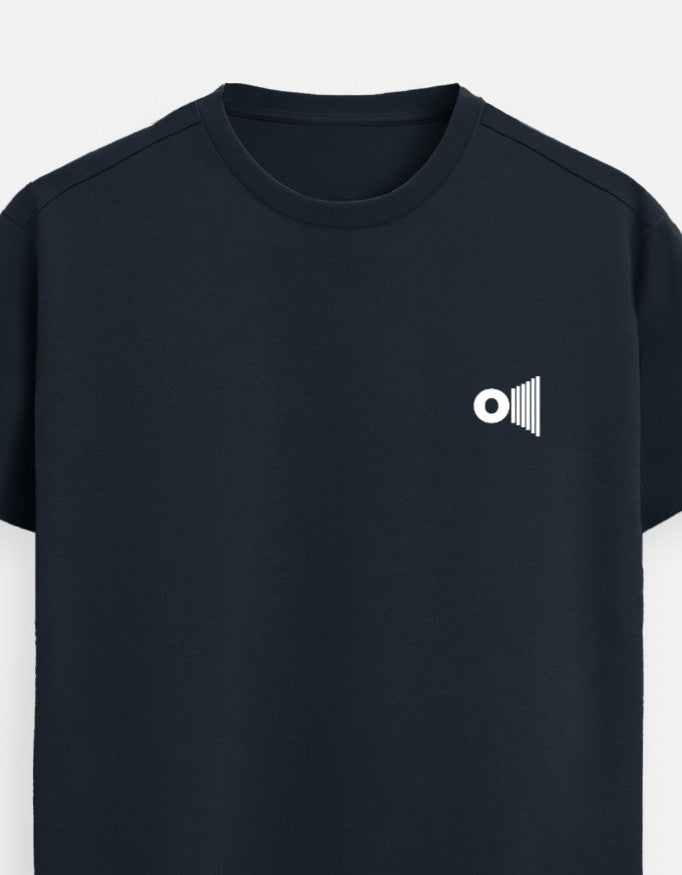 Outspoken unisex navy blue supima t-shirt with round neck and small white logo on chest